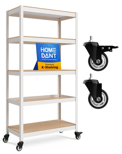 House White 36.2" W 5 Tier Rolling Storage Shelves Metal Cart (White / (Wheels) 36.2"W x 16.5"D)