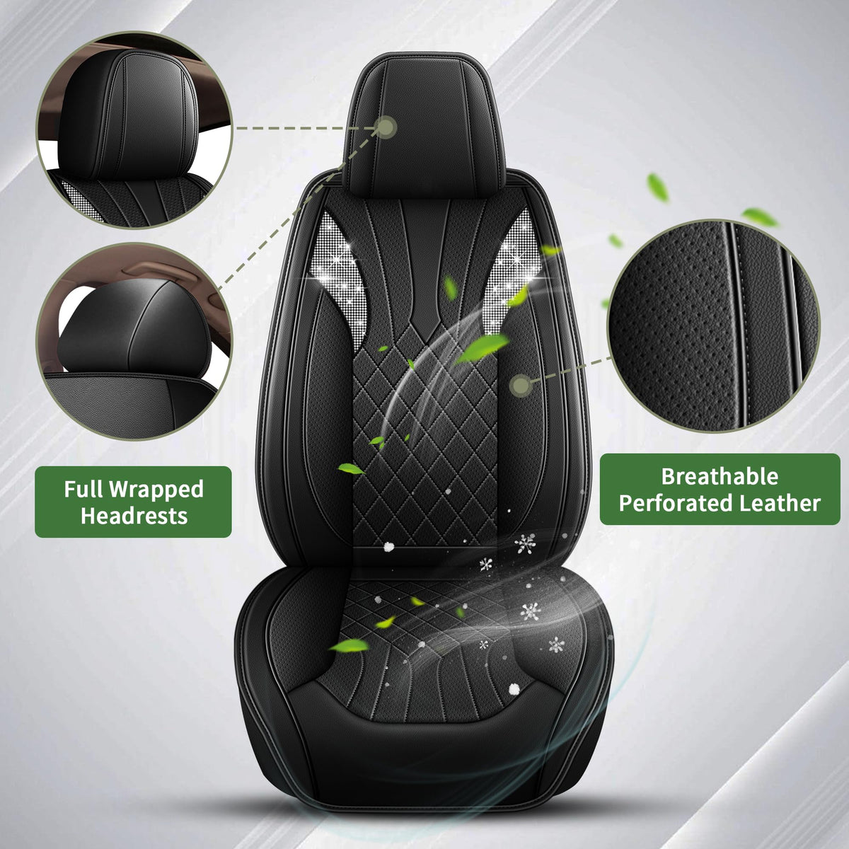 Bling Diamond Embroidered Seat Covers for Lexus GS 200t (099 Black&Diamond / 48-GS 200t/350/450h-5 seat covers full set)