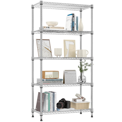 1250 lbs 5 Tier Shelf Metal Storage Shelves Shelving Wire Rack Heavy Duty Closet Organizers for Garage Kitchen Bathroom Laundry Chrome 13.8" D x 29.5" W x 59.5" H (5 Tier, 13.8" D x 29.5" W x 59.5" H / Chrome)