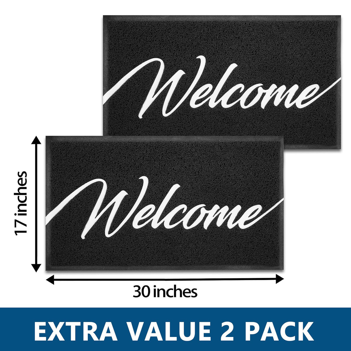 Door Mat 2 Pack Outside Inside Welcome Doormat 30"x17.5" Durable Floor Mat Non Slip Rug Ultra Absorb Mud Easy Clean Front Doormat for Garage (2pack Welcome / 2'6" x 1'6")
