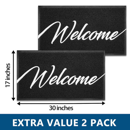 Door Mat 2 Pack Outside Inside Welcome Doormat 30"x17.5" Durable Floor Mat Non Slip Rug Ultra Absorb Mud Easy Clean Front Doormat for Garage (2pack Welcome / 2'6" x 1'6")