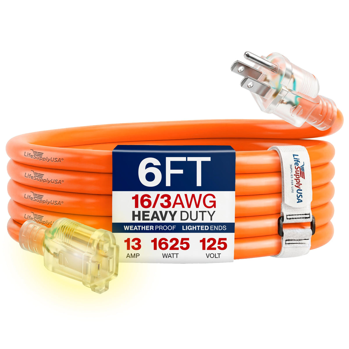 6ft Outdoor Indoor Extension Cord 16 (6 FT / 16AWG / Orange)